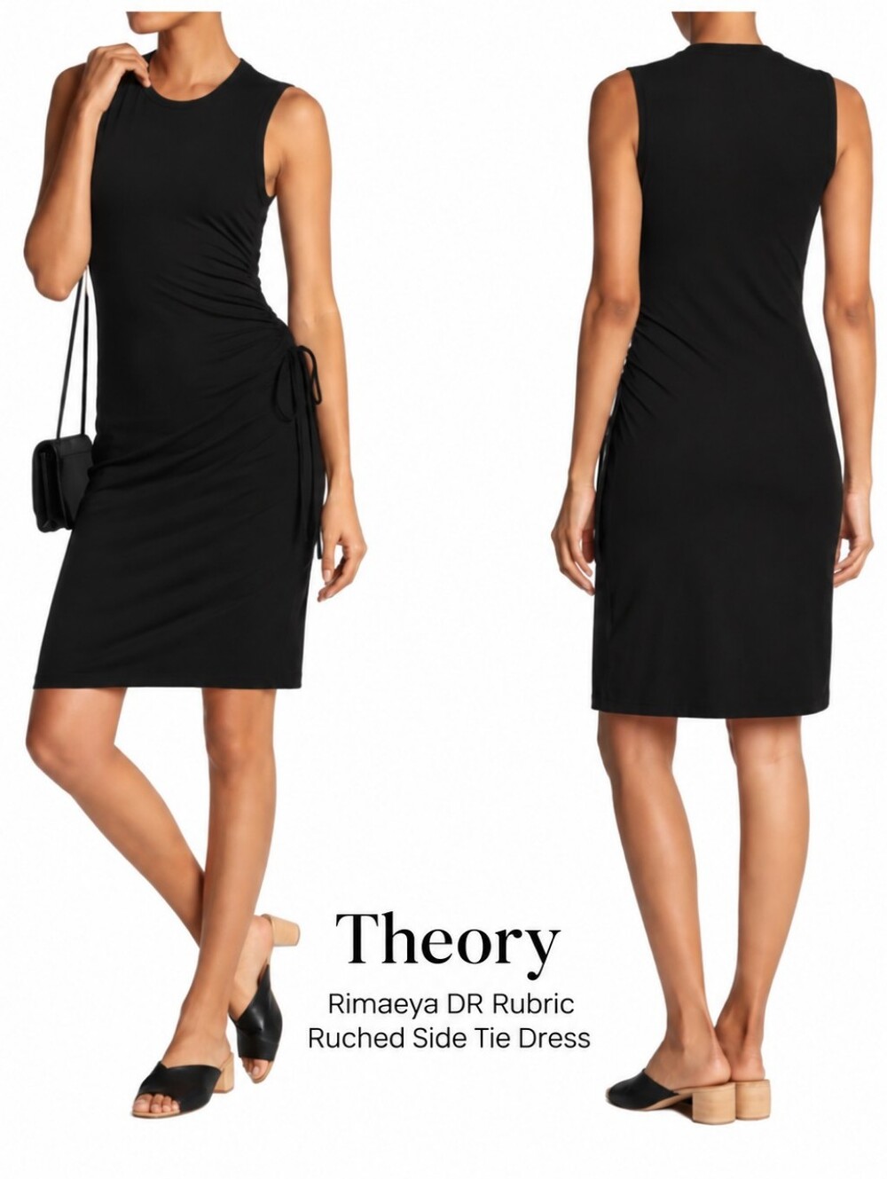 Theory Rimaeya DR Rubric Ruched Side Tie Dress Women Black Size S Minimalist